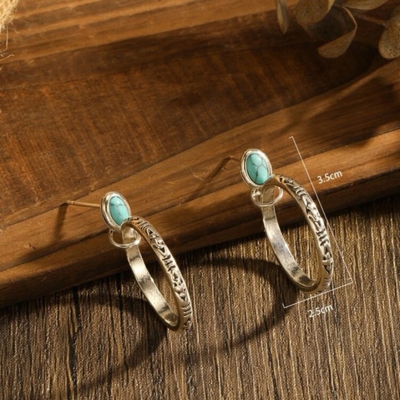 Turquoise Decor Drop Dangle Earrings - Picture 3 of 3